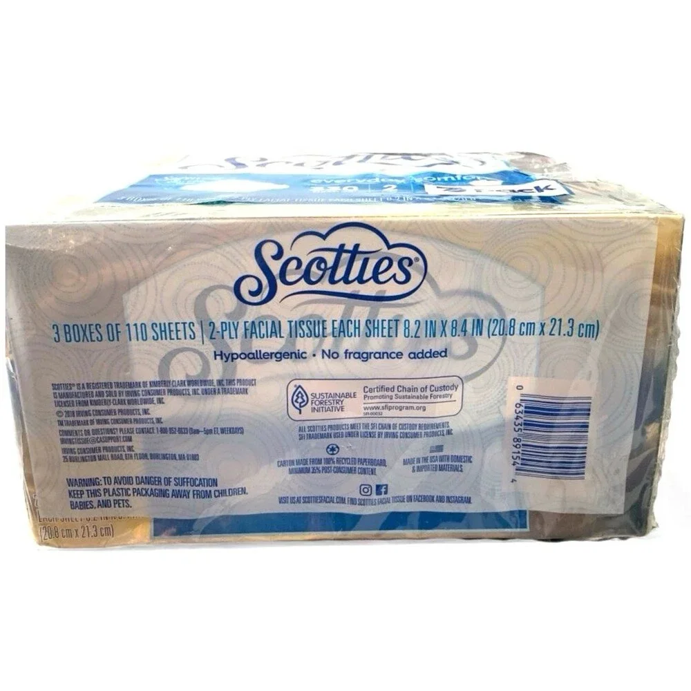 Scotties Facial Tissues Comfort Soft 2-Ply Cube 3-Pack Everyday Tissue New Seal